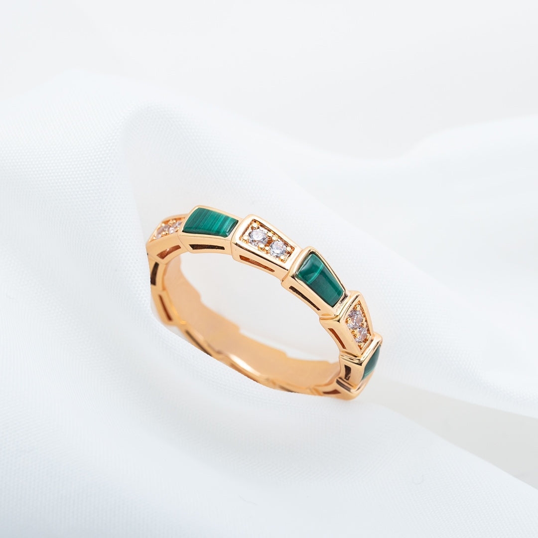 [Resenly Jewelry]SERPENTI RING PINK GOLD MALACHITE DIAMOND 3MM