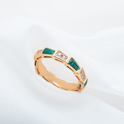 [Resenly Jewelry]SERPENTI RING PINK GOLD MALACHITE DIAMOND 3MM