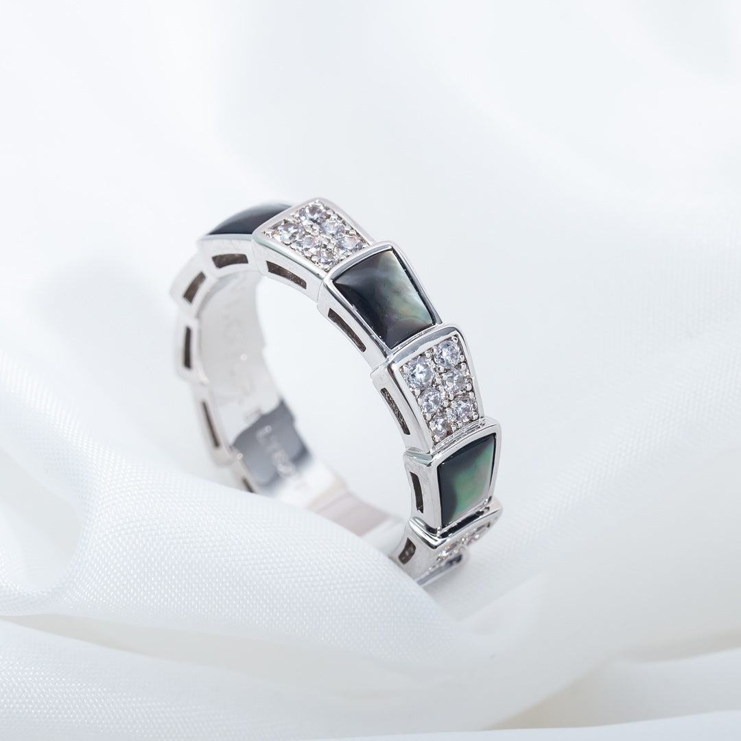 [Resenly Jewelry]SERPENTI RING SILVER DIAMOND BLACK MOP 4MM