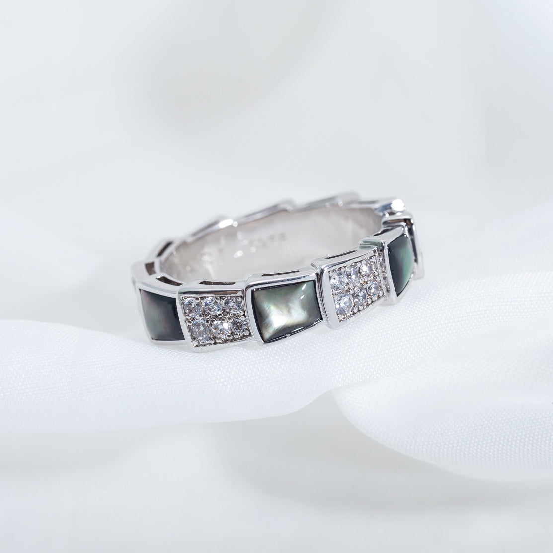 [Resenly Jewelry]SERPENTI RING SILVER DIAMOND BLACK MOP 4MM