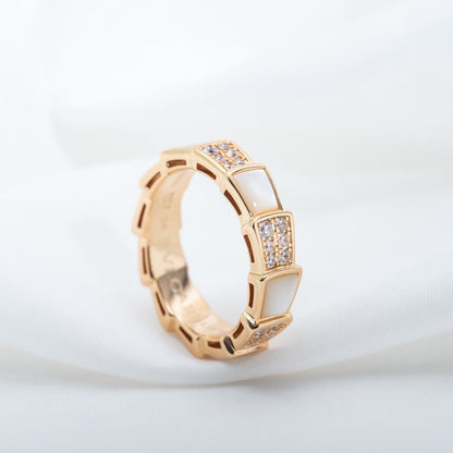 [Resenly Jewelry]セルペンティ リング ピンクゴールド マザー・オブ・パール ダイヤモンド パヴェ 4mm