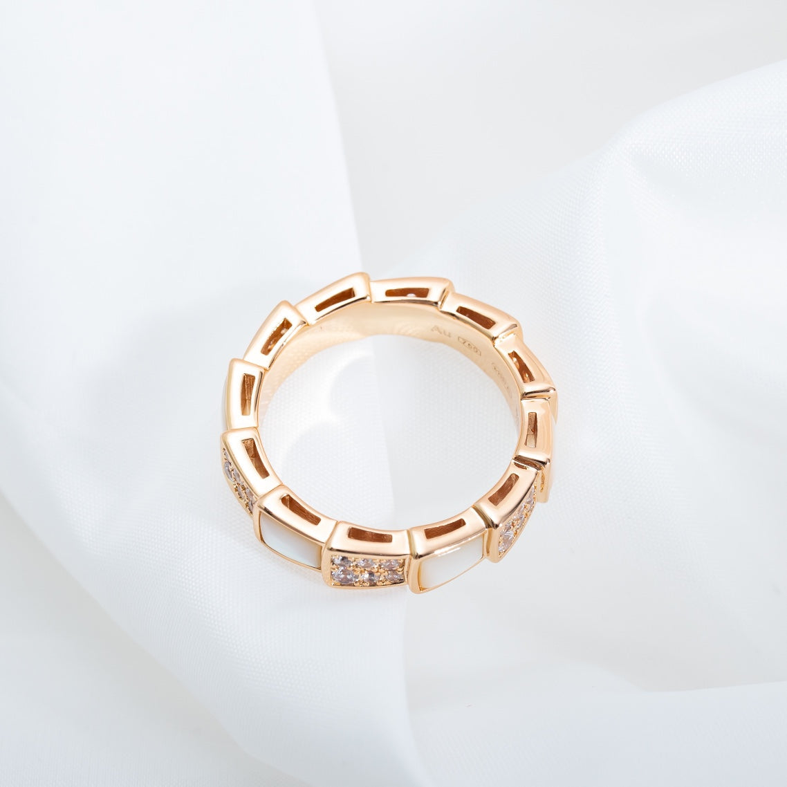 [Resenly Jewelry]セルペンティ リング ピンクゴールド マザー・オブ・パール ダイヤモンド パヴェ 4mm
