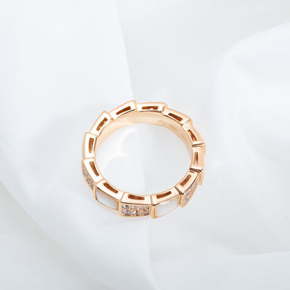 [Resenly Jewelry]セルペンティ リング ピンクゴールド マザー・オブ・パール ダイヤモンド パヴェ 4mm