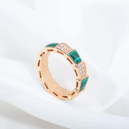 [Resenly Jewelry]SERPENTI RING PINK GOLD MALACHITE DIAMOND PAVED 4MM