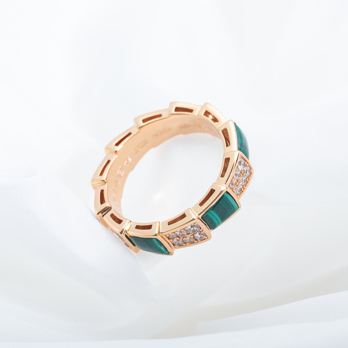 [Resenly Jewelry]SERPENTI RING PINK GOLD MALACHITE DIAMOND PAVED 4MM