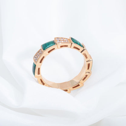 [Resenly Jewelry]SERPENTI RING PINK GOLD MALACHITE DIAMOND PAVED 4MM