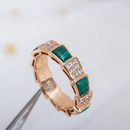 [Resenly Jewelry]SERPENTI RING PINK GOLD MALACHITE DIAMOND PAVED 4MM