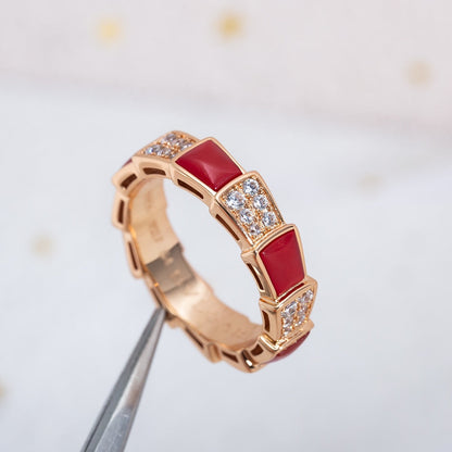 [Resenly Jewelry]セルペンティ リング ピンクゴールド カーネリアン ダイヤモンド パヴェ 4mm