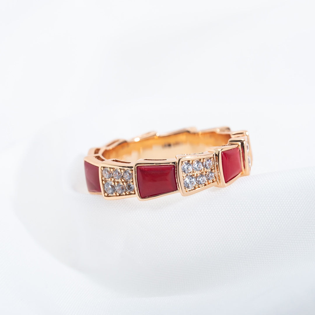 [Resenly Jewelry]セルペンティ リング ピンクゴールド カーネリアン ダイヤモンド パヴェ 4mm