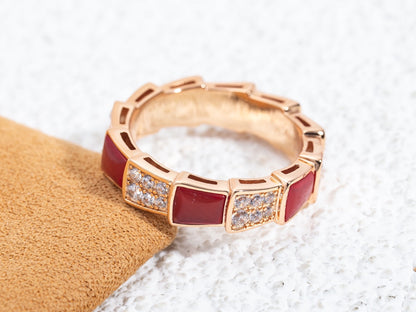 [Resenly Jewelry]セルペンティ リング ピンクゴールド カーネリアン ダイヤモンド パヴェ 4mm