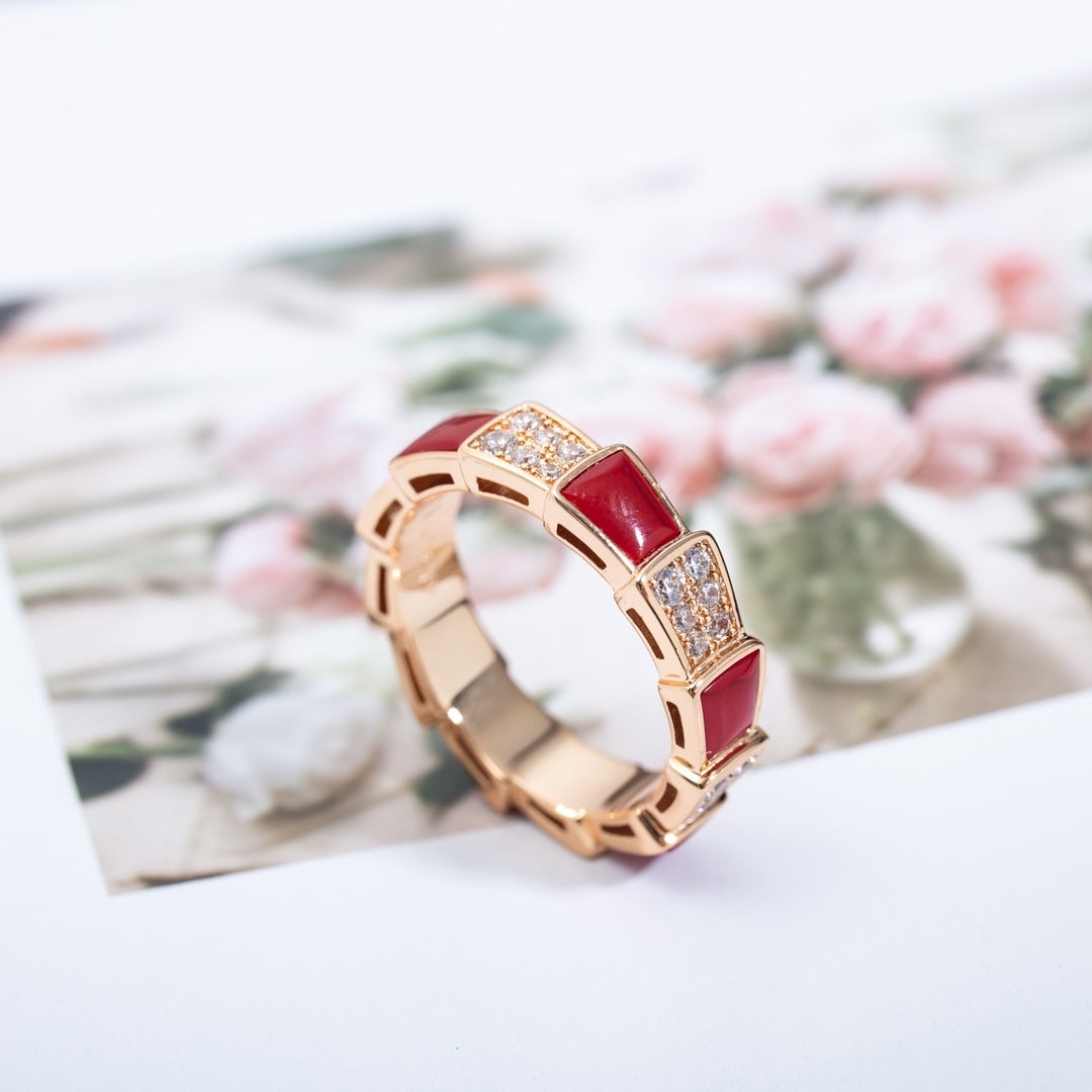 [Resenly Jewelry]セルペンティ リング ピンクゴールド カーネリアン ダイヤモンド パヴェ 4mm