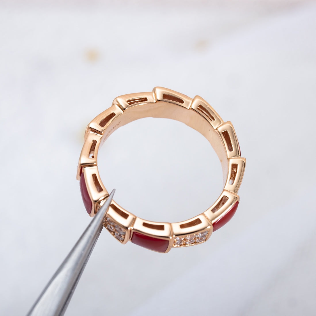 [Resenly Jewelry]セルペンティ リング ピンクゴールド カーネリアン ダイヤモンド パヴェ 4mm