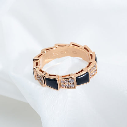 [Resenly Jewelry]SERPENTI RING PINK GOLD BLACK MOP DIAMOND PAVED 4MM