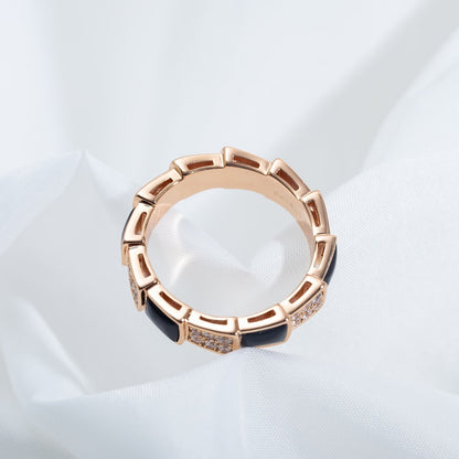 [Resenly Jewelry]SERPENTI RING PINK GOLD BLACK MOP DIAMOND PAVED 4MM