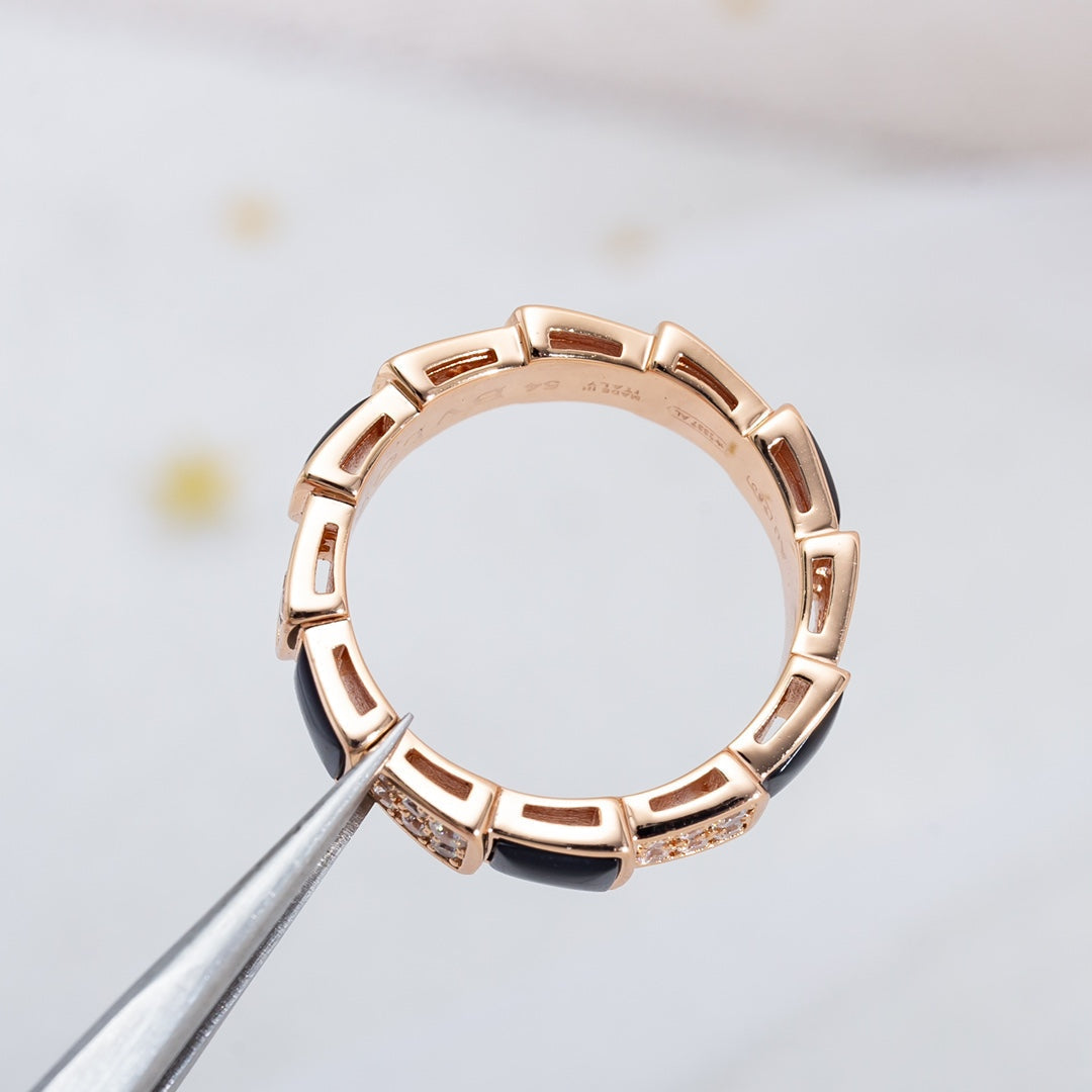 [Resenly Jewelry]SERPENTI RING PINK GOLD BLACK MOP DIAMOND PAVED 4MM