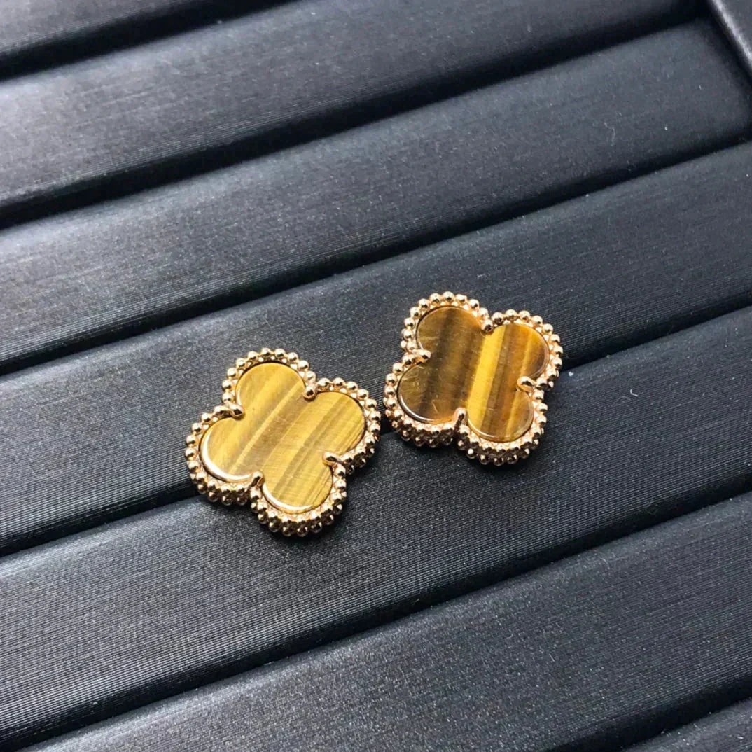 [Resenly Jewelry] クローバー ミディアム 1モチーフ タイガーアイ ピアス