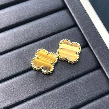 [Resenly Jewelry] クローバー ミディアム 1モチーフ タイガーアイ ピアス