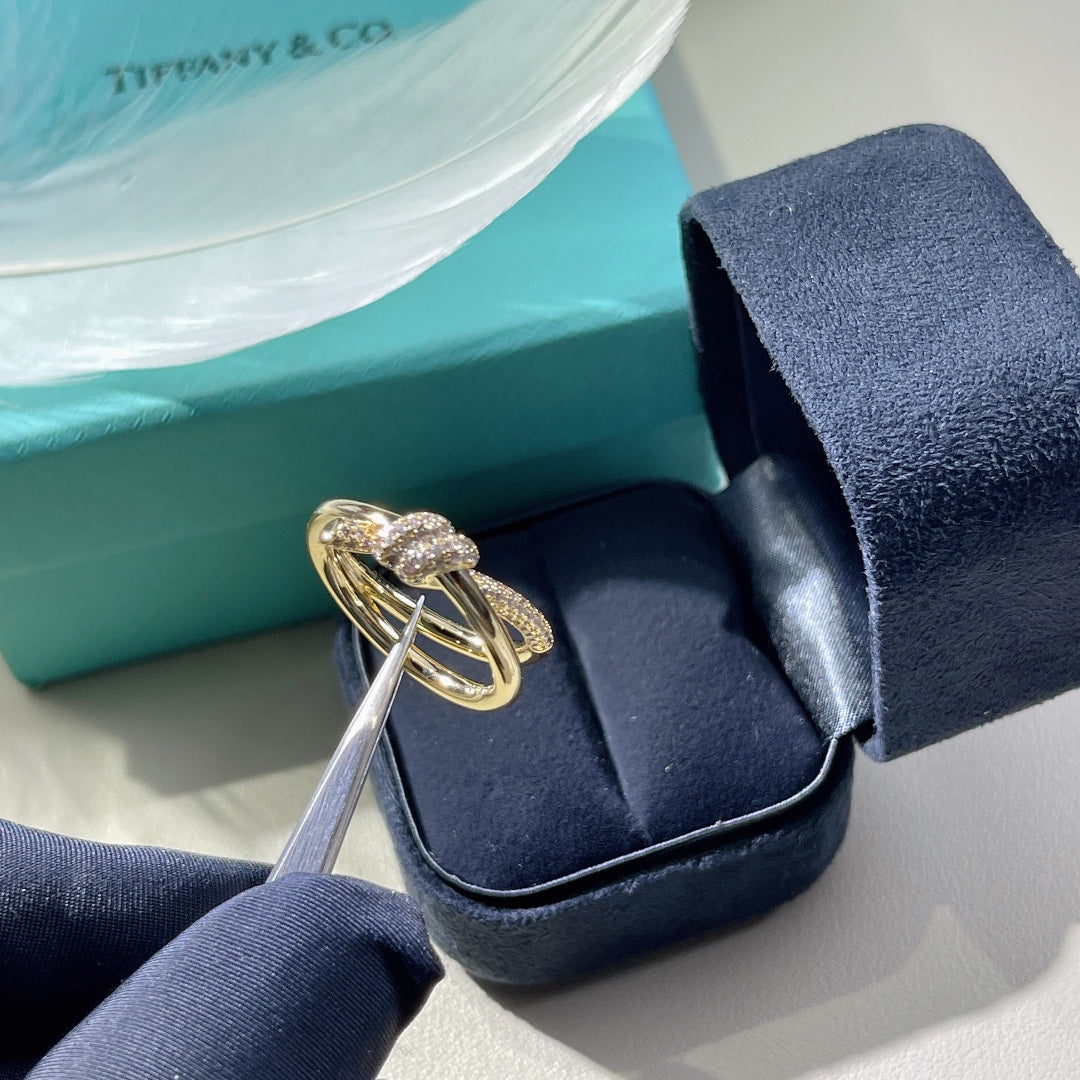 [Resenly Jewelry]KNOT RING DOUBLE ROW GOLD DIAMOND