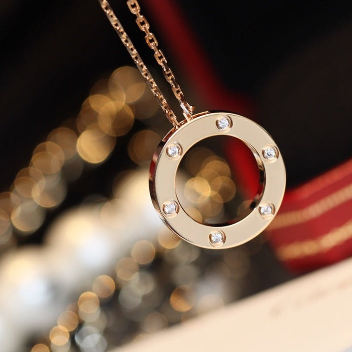 [Resenly Jewelry]ラブネックレス 16MM 6ダイヤモンド ピンクゴールド