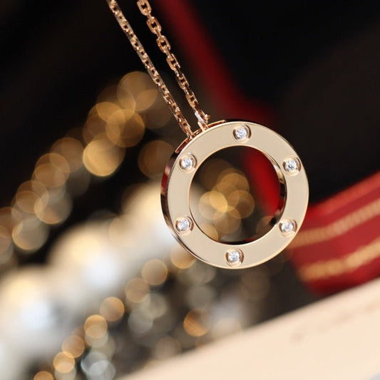 [Resenly Jewelry]LOVE NECKLACE 16MM 6 DIAMONDS PINK GOLD