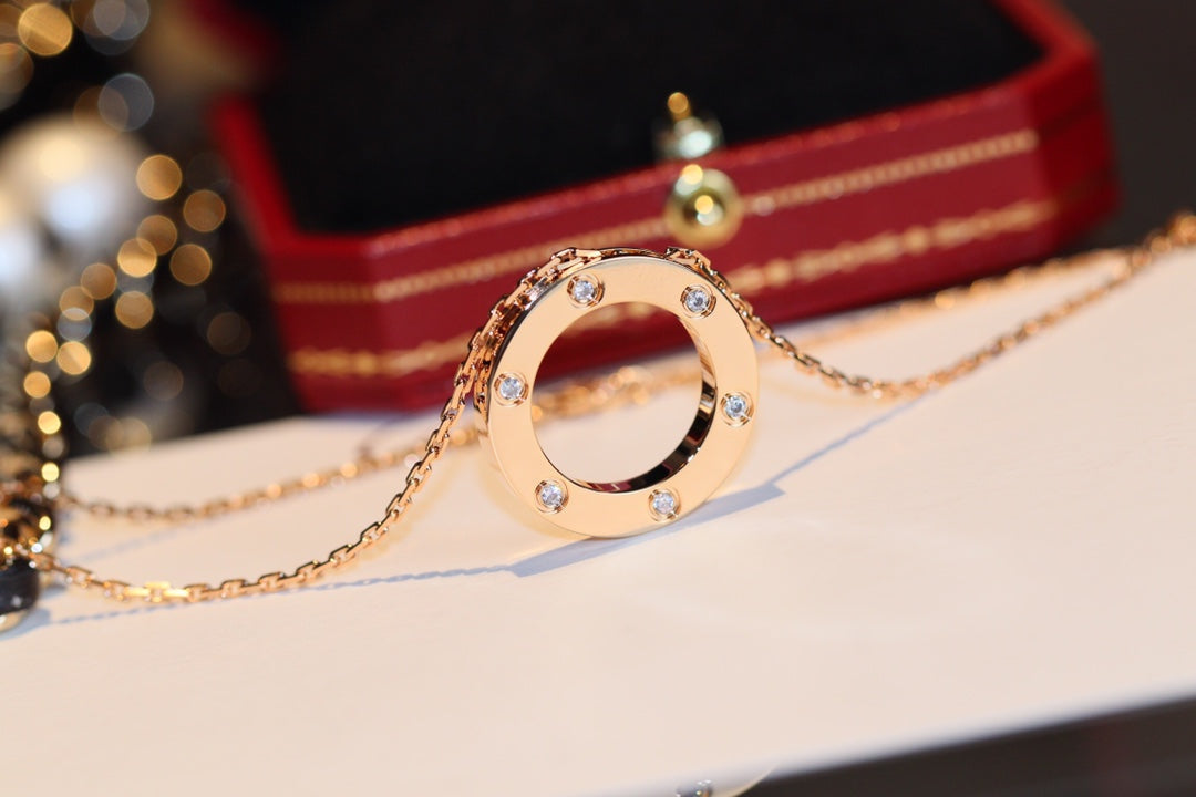 [Resenly Jewelry]ラブネックレス 16MM 6ダイヤモンド ピンクゴールド