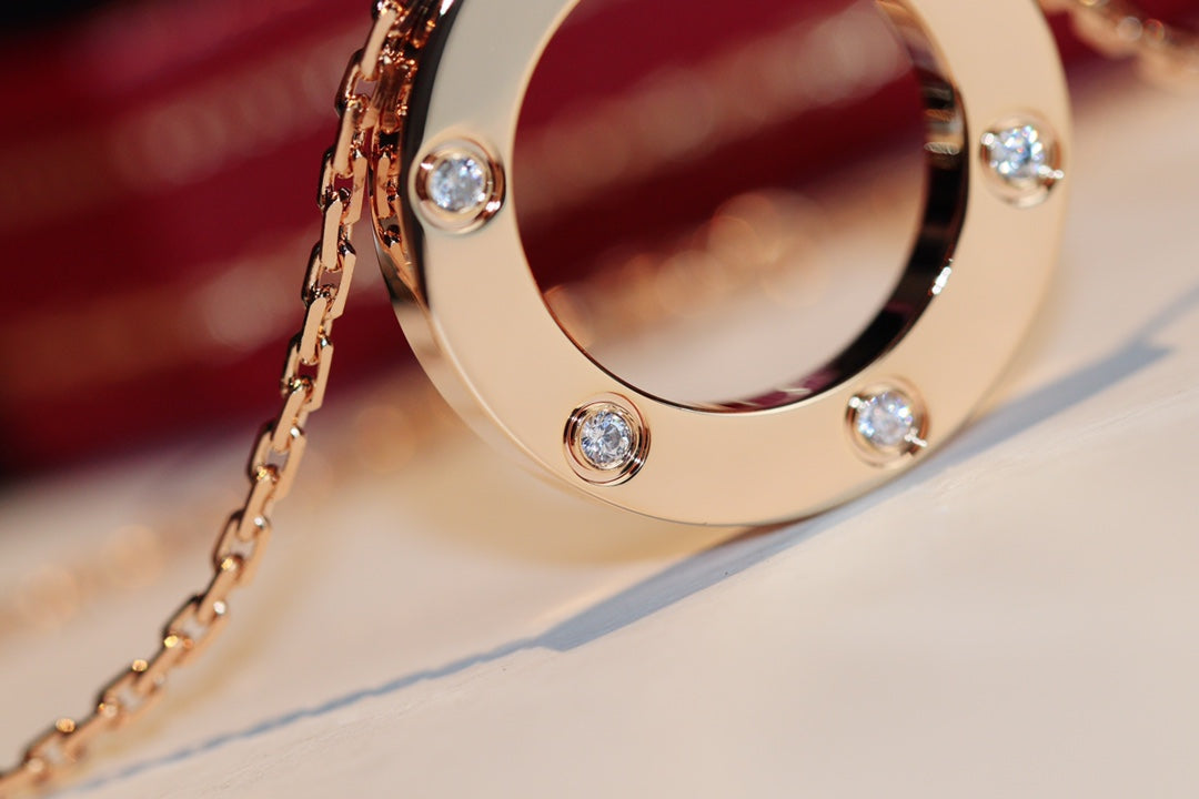 [Resenly Jewelry]ラブネックレス 16MM 6ダイヤモンド ピンクゴールド