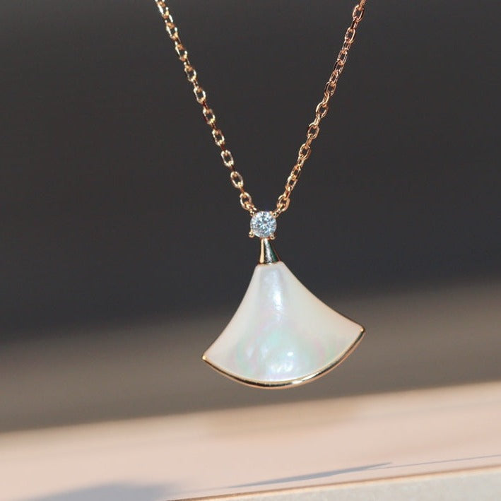 [Resenly Jewelry]DREAM NECKLACE WHITE MOP PINK GOLD 1 DIAMOND