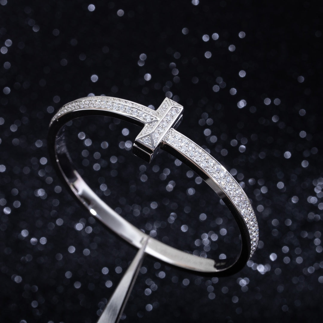 [Resenly Jewelry]WIDE DIAMONDS HINGED BANGLE SILVER