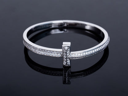 [Resenly Jewelry]WIDE DIAMONDS HINGED BANGLE SILVER