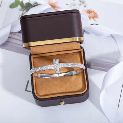 [Resenly Jewelry]WIDE DIAMONDS HINGED BANGLE SILVER