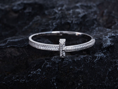 [Resenly Jewelry]WIDE DIAMONDS HINGED BANGLE SILVER