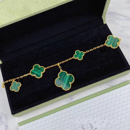 [Resenly Jewelry]MAGIC CLOVER MALACHITE GOLD BRACELET 5 MOTIFS