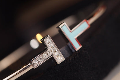 [Resenly Jewelry] Tブレスレット 1.8mm ターコイズ ダイヤモンド シルバー