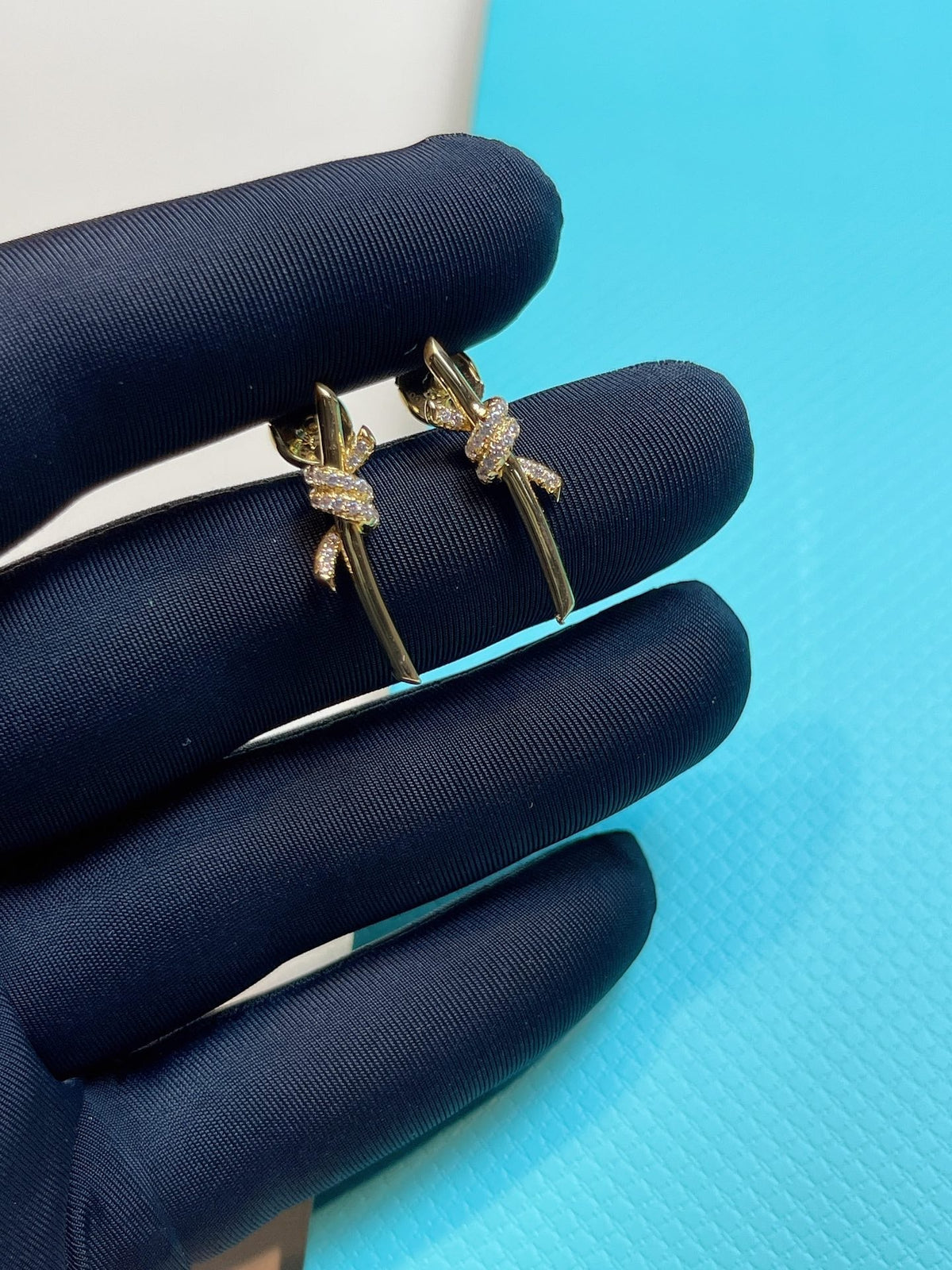 [Resenly Jewelry]KNOT EARRINGS GOLD DIAMOND