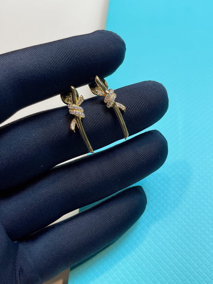 [Resenly Jewelry]KNOT EARRINGS GOLD DIAMOND