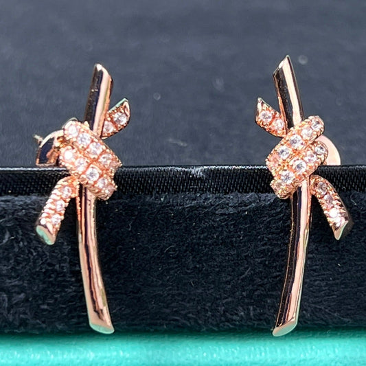 [Resenly Jewelry]KNOT EARRINGS PINK GOLD DIAMOND