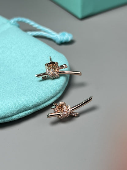 [Resenly Jewelry] ノットピアス ピンクゴールド ダイヤモンド