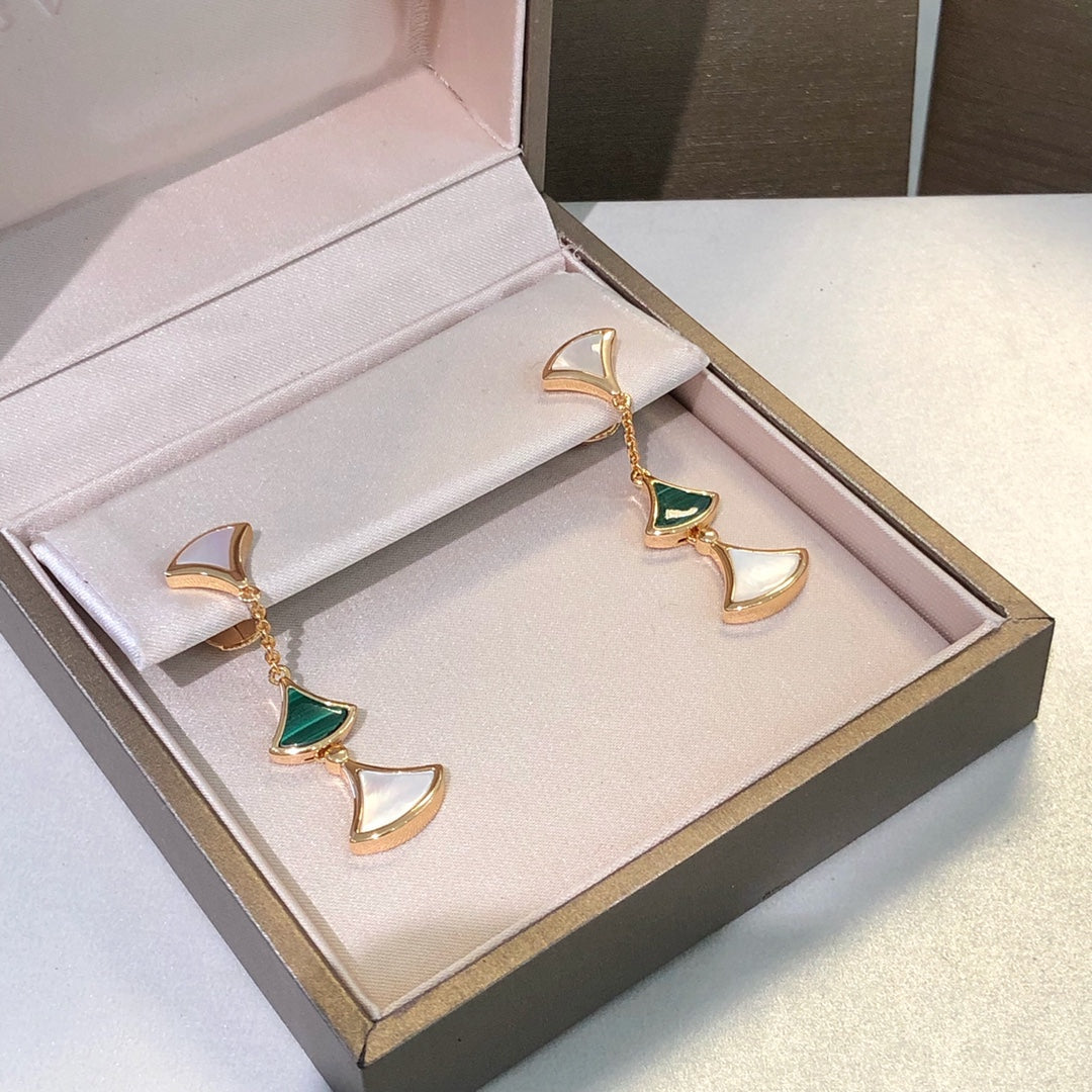 [Resenly Jewelry]ドリームピアス 3モチーフ マラカイト マザーオブパール ピンクゴールド