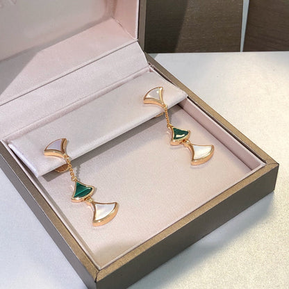 [Resenly Jewelry]ドリームピアス 3モチーフ マラカイト マザーオブパール ピンクゴールド