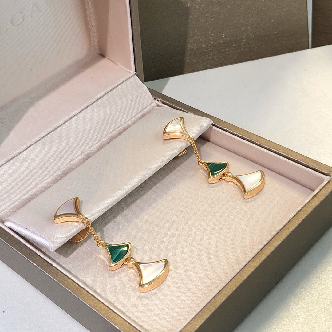 [Resenly Jewelry]ドリームピアス 3モチーフ マラカイト マザーオブパール ピンクゴールド