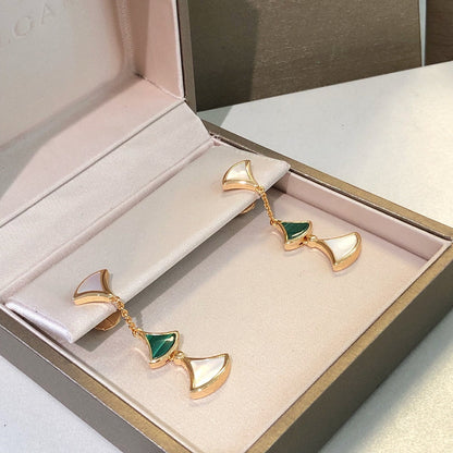 [Resenly Jewelry]ドリームピアス 3モチーフ マラカイト マザーオブパール ピンクゴールド