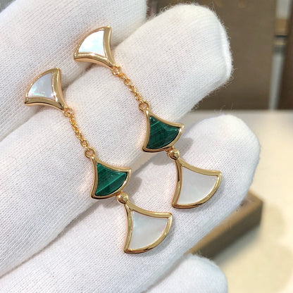 [Resenly Jewelry]ドリームピアス 3モチーフ マラカイト マザーオブパール ピンクゴールド