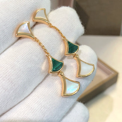 [Resenly Jewelry]ドリームピアス 3モチーフ マラカイト マザーオブパール ピンクゴールド