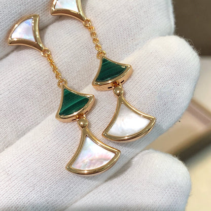 [Resenly Jewelry]ドリームピアス 3モチーフ マラカイト マザーオブパール ピンクゴールド