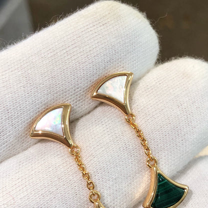 [Resenly Jewelry]ドリームピアス 3モチーフ マラカイト マザーオブパール ピンクゴールド