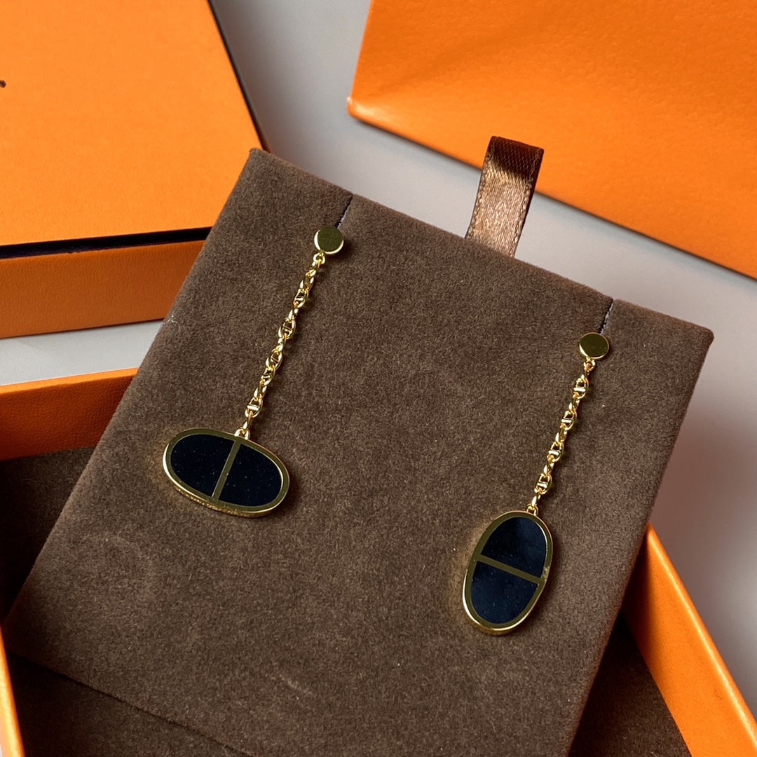 [Resenly Jewelry]CHAINE VERSO ブラックセラミックピアス
