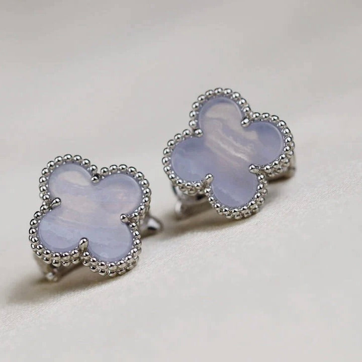 [Resenly Jewelry]CLOVER MEDIUM 1 MOTIFS  WHITE MOP EARRINGS SILVER