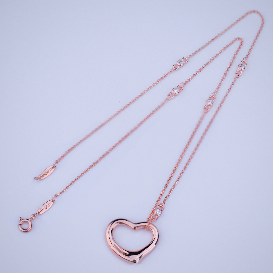 [Resenly Jewelry]OPEN HEART PEDANT PINK GOLD NECKLACE