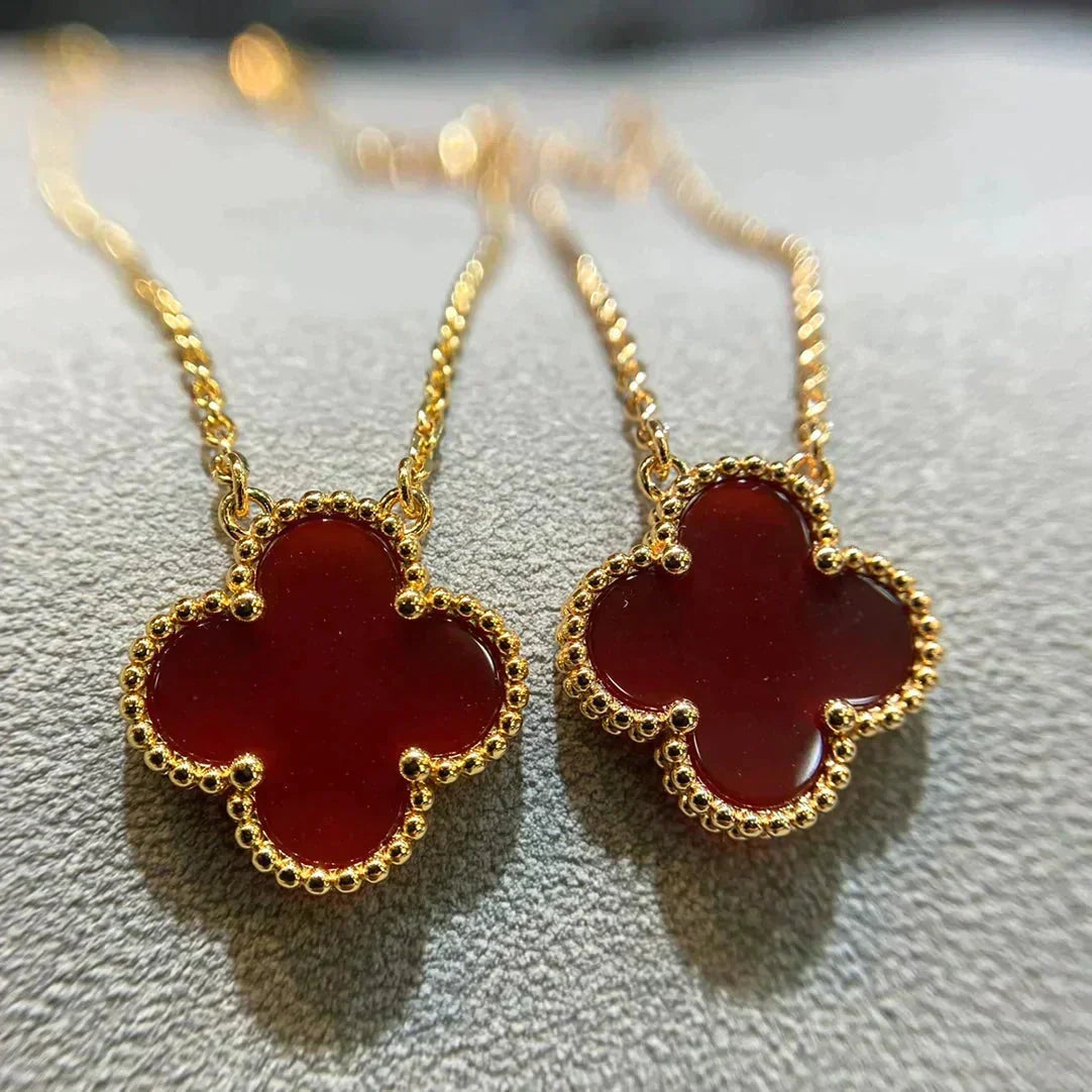 [Resenly Jewelry]CLOVER 15MM CARNELIAN SINGLE FLOWER NECKLACE