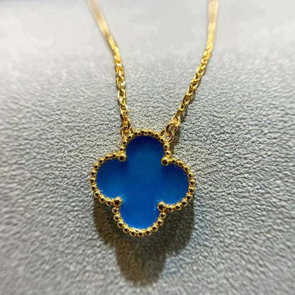 [Resenly Jewelry]CLOVER 15MM BLUE AGATE NECKLACE